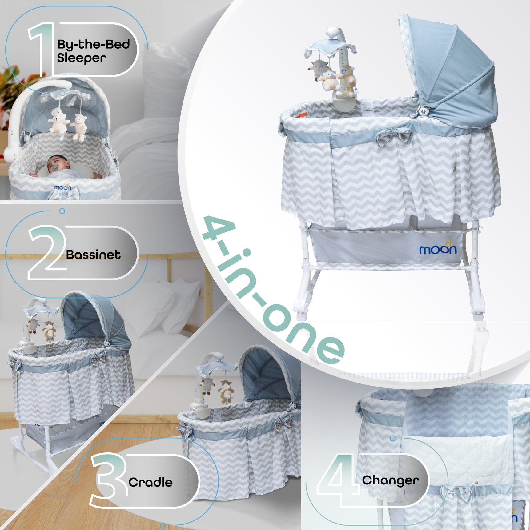 Moon soffy 4 in 1 convertible cradle grey