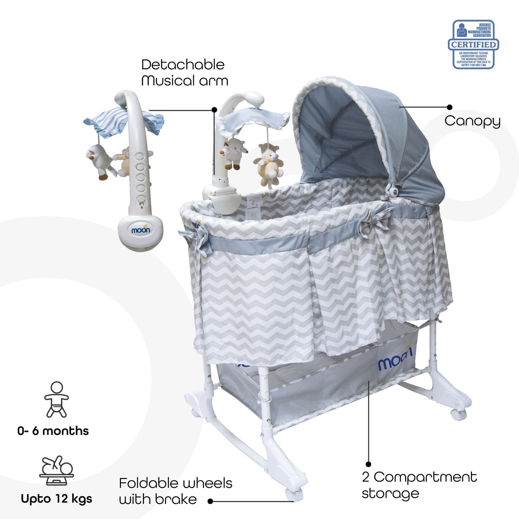 Moon soffy 4 in 1 convertible cradle grey