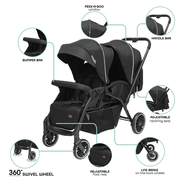 MOON Dois - Twin Stroller - Black, Twin Baby Stroller Pram