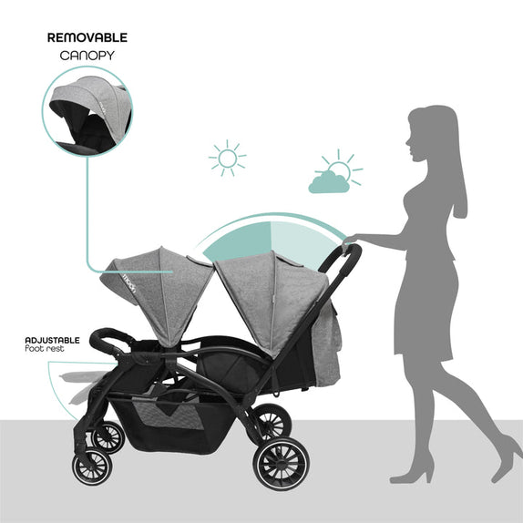MOON Dois - Twin Stroller - Grey, Twin Baby Stroller Pram