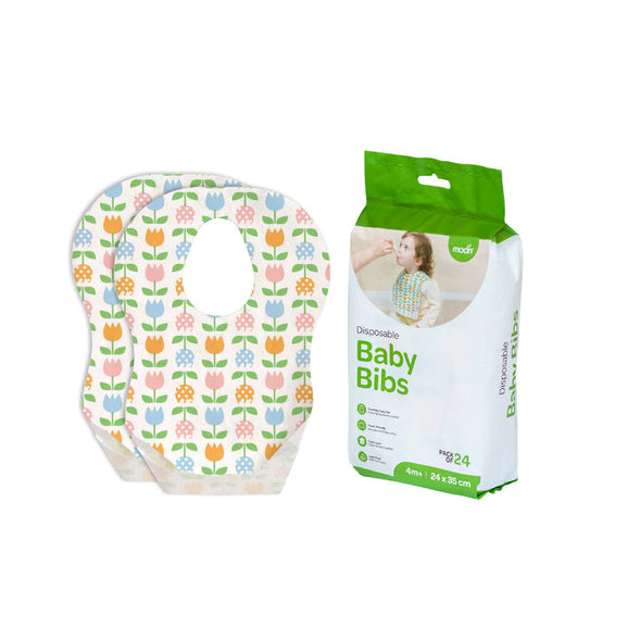 MOON Disposable Baby Bibs – Flowers (24 x 35 cm, Pack of 24)
