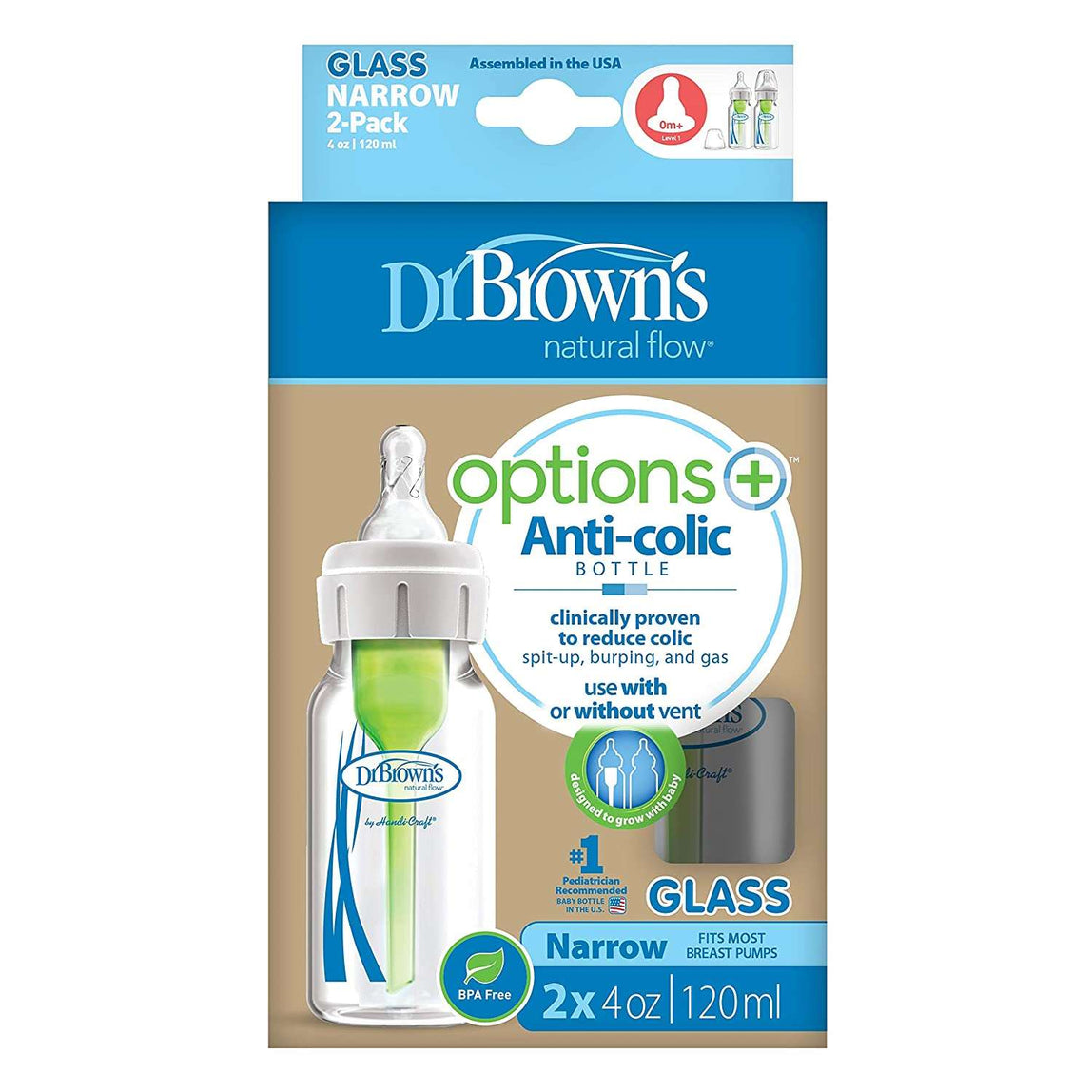 anti colic Dr Brown's glass baby bottle 120ml for feeding