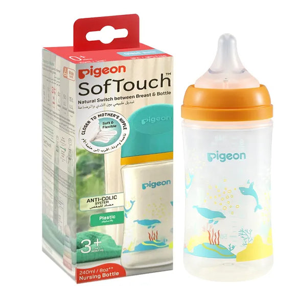 Pigeon Softouch WideNeck Plastic Feeding Bottle Dolphin 3m+ 240ml