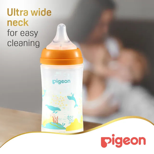 Pigeon Softouch WideNeck Plastic Feeding Bottle Dolphin 3m+ 240ml