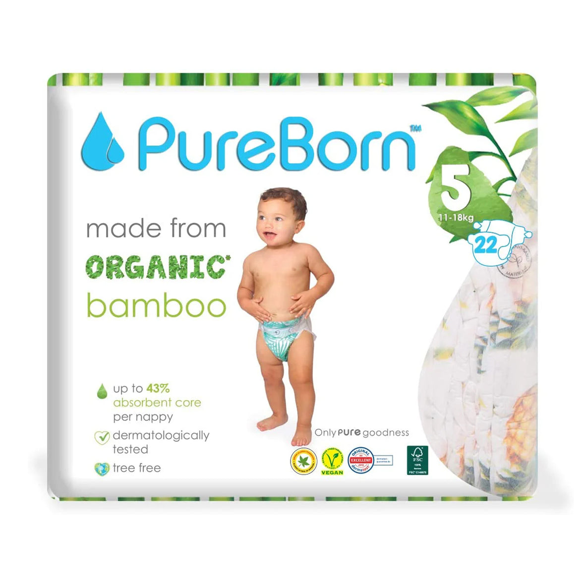 Pure Born Organic Bamboo Diapers #5 22's