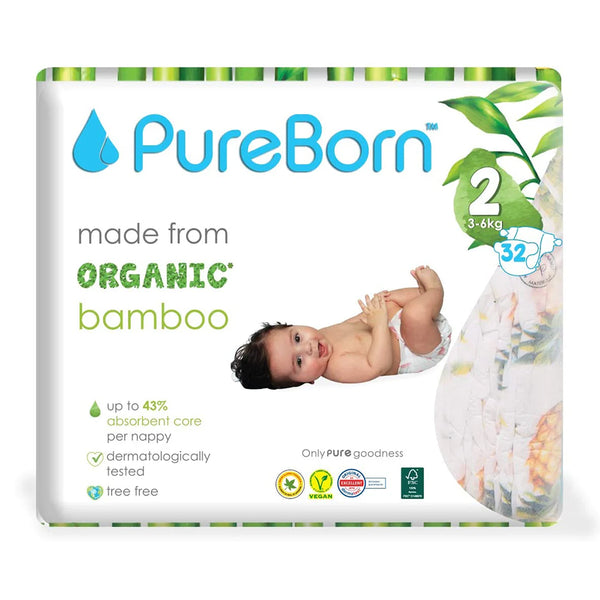 Pure Born Organic Bamboo Diapers #2 32's