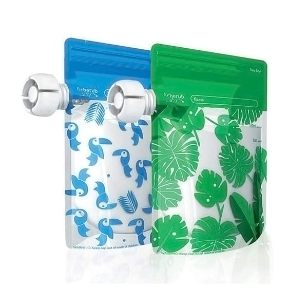 Cherub Baby Special Edition On The Go Reusable Baby Food Pouches, Green/Blue