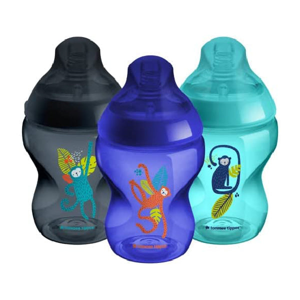 Tommee Tippee - Closer to Nature Baby Bottles - Breast Mimicking Nipple Anti-Colic Valve - 260ml, Pack of 3 Blue