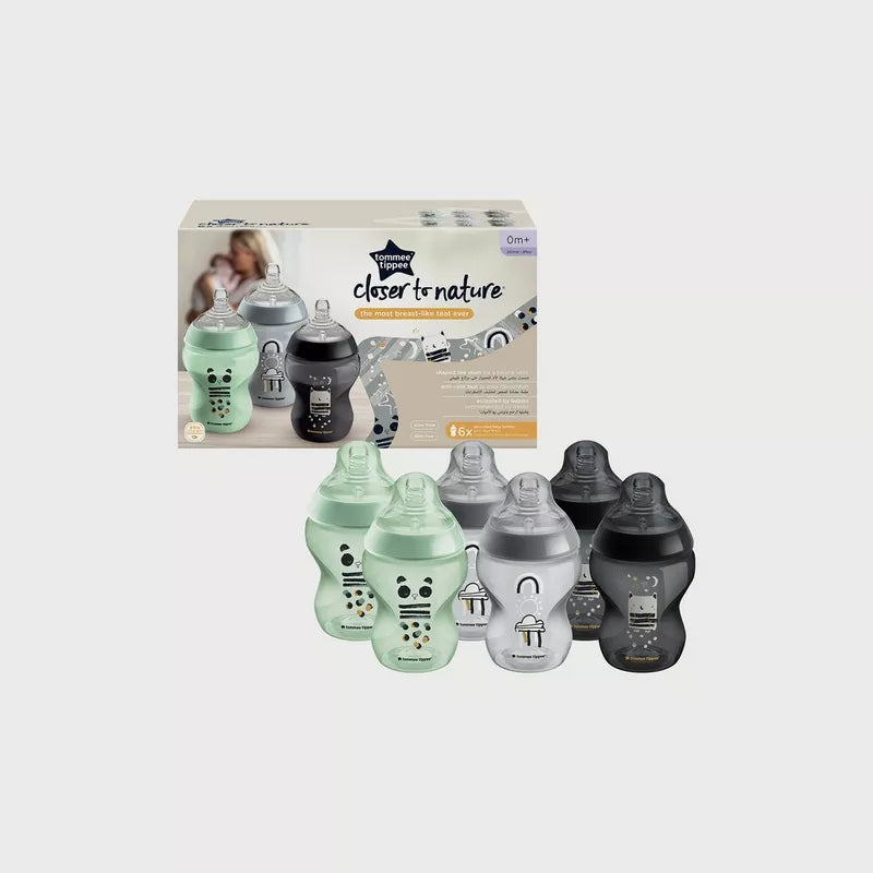 Tommee Tippee 6-Piece Closer To Nature Bottle, 260ml, Dec Mono AL AR