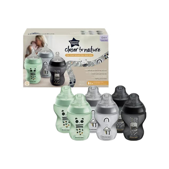 Set of baby bottles with packaging labeled 'Tommee Tippee closer to nature' - MamaApp