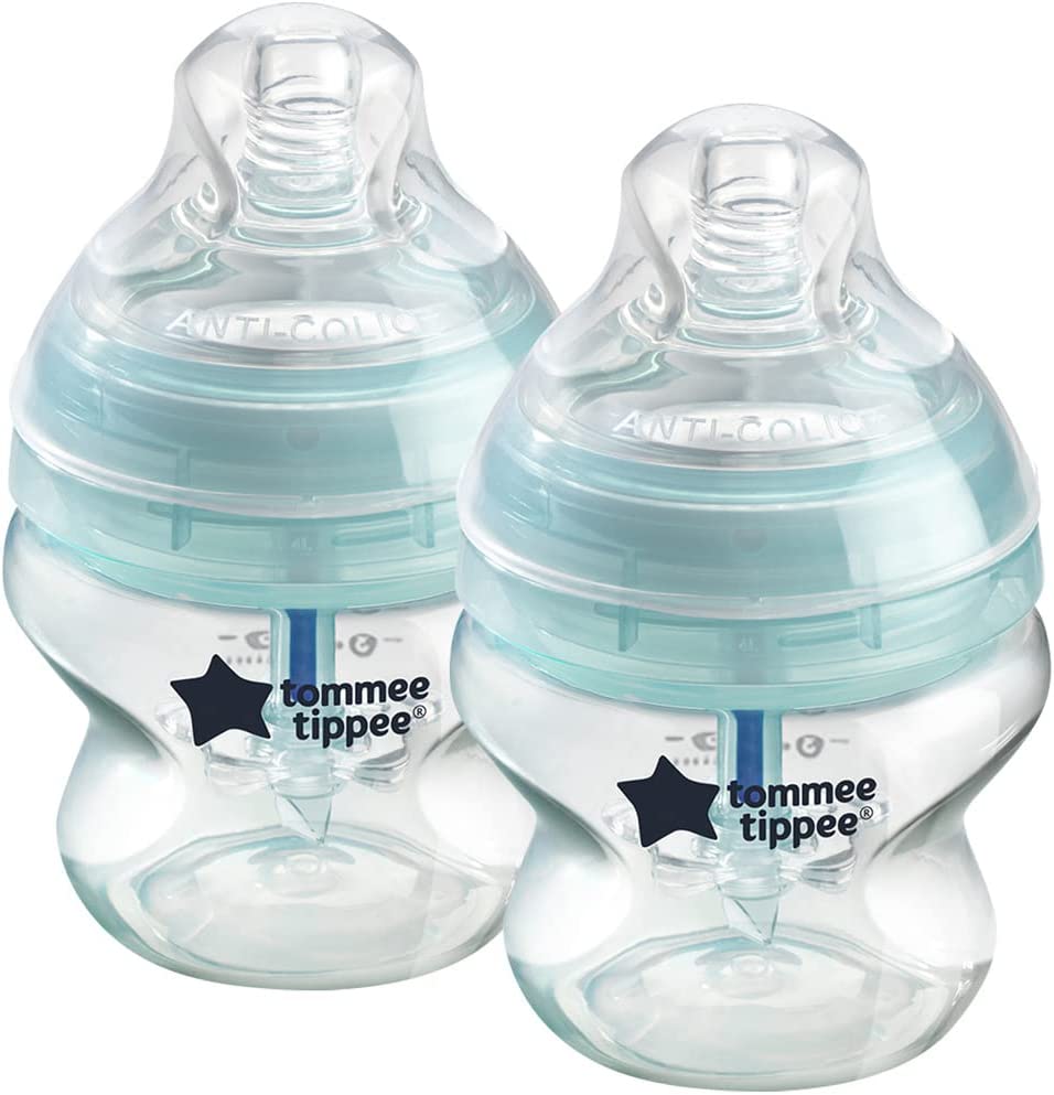 Tommee Tippee Advanced Anti-Colic Feeding Bottle, Slow Flow, 150ml x2 - Blue