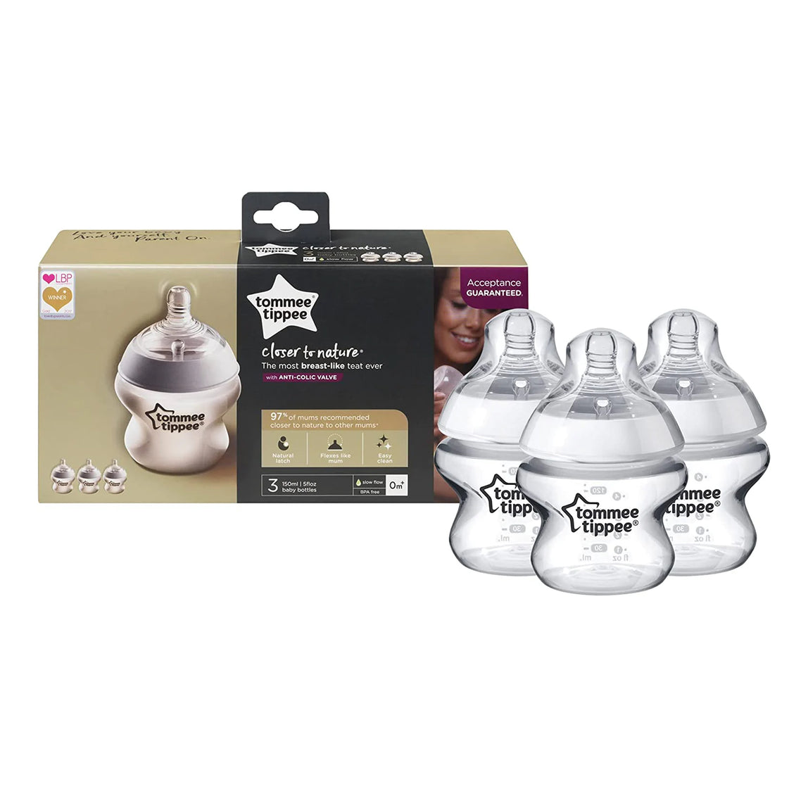 Tommee Tippee Closer To Nature PP Feeding Bottle Clear 3x150ml - MamaApp