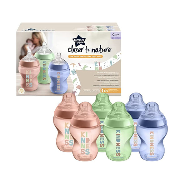 Tommee Tippee Closer to Nature Baby Bottles  - 260ml Pack of 6 - Multi-colored