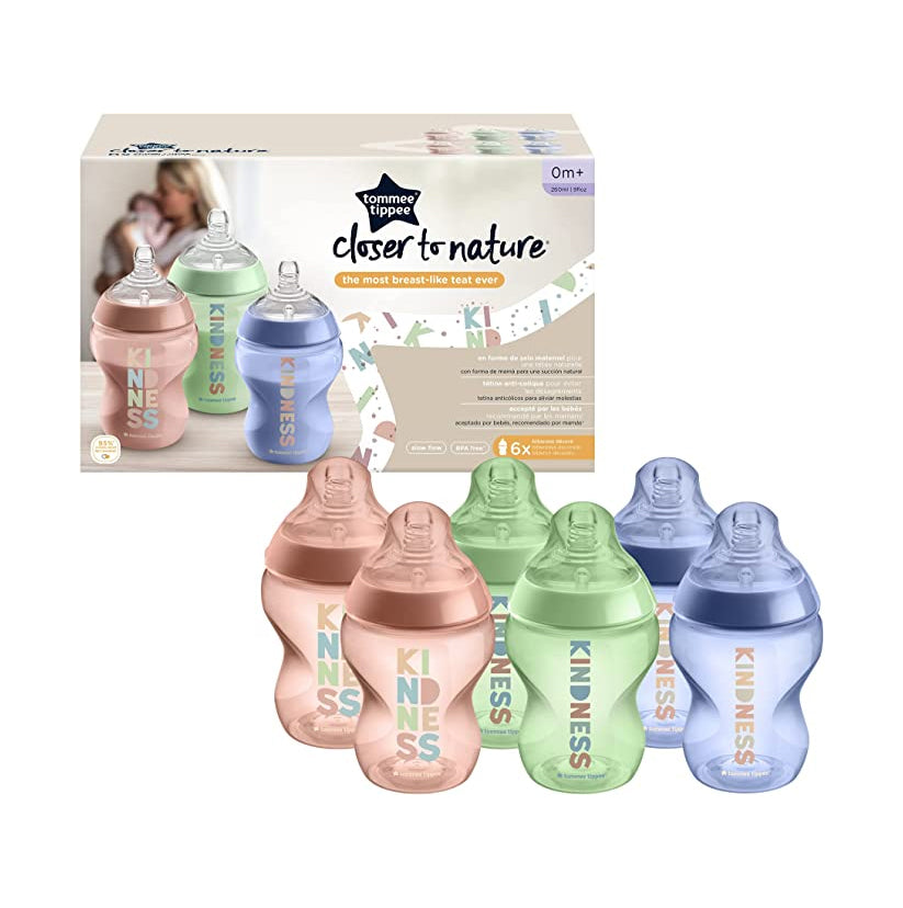 Tommee Tippee Closer to Nature Baby Bottles  - 260ml Pack of 6 - Multi-colored