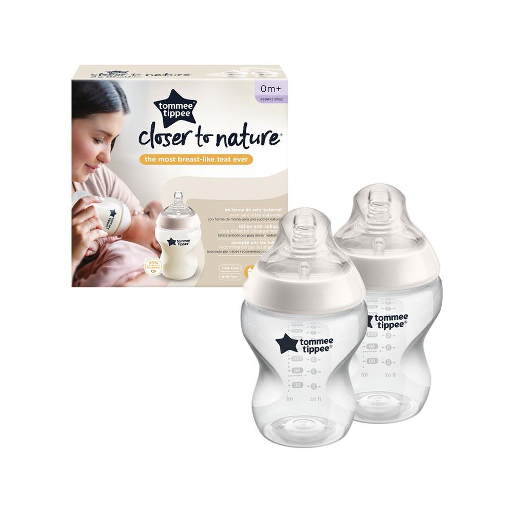 Tommee Tippee Closer to Nature Feeding Bottle, 260ml x 2  - Clear