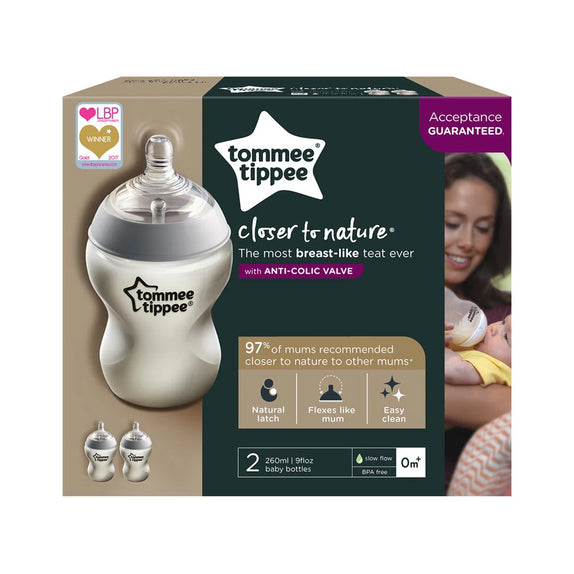 Tommee Tippee Closer to Nature Feeding Bottle, 260ml x 2  - Clear - MamaApp
