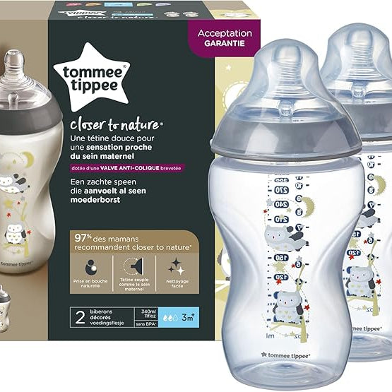 تومي تيبي زجاجات حليب بتصميم مميز من كلوزر تو ناتشر 2*340 مل