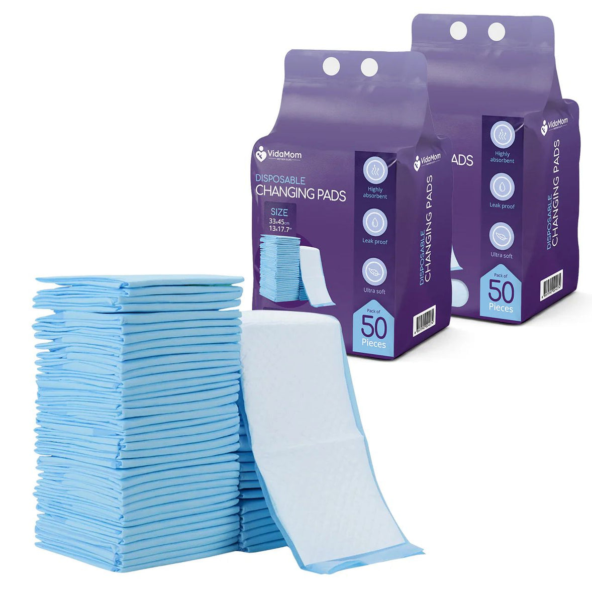 VidaMom Disposable Diaper Changing Mats - Pack of 100pcs (Blue)