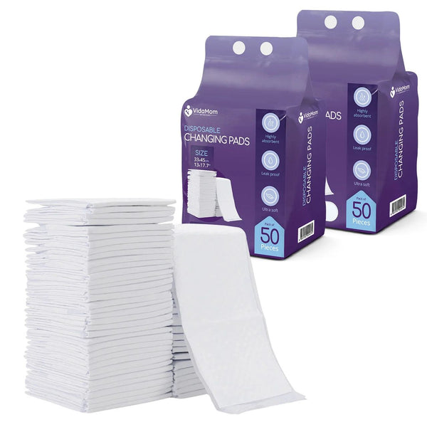 VidaMom Disposable Diaper Changing Mats - Pack of 100pcs (White)