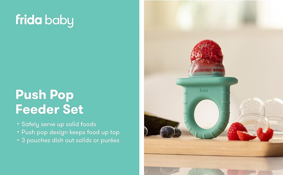 Frida Baby Push Pop Feeder – Safe Silicone Food Feeder for Babies (1-Pack, Teal)