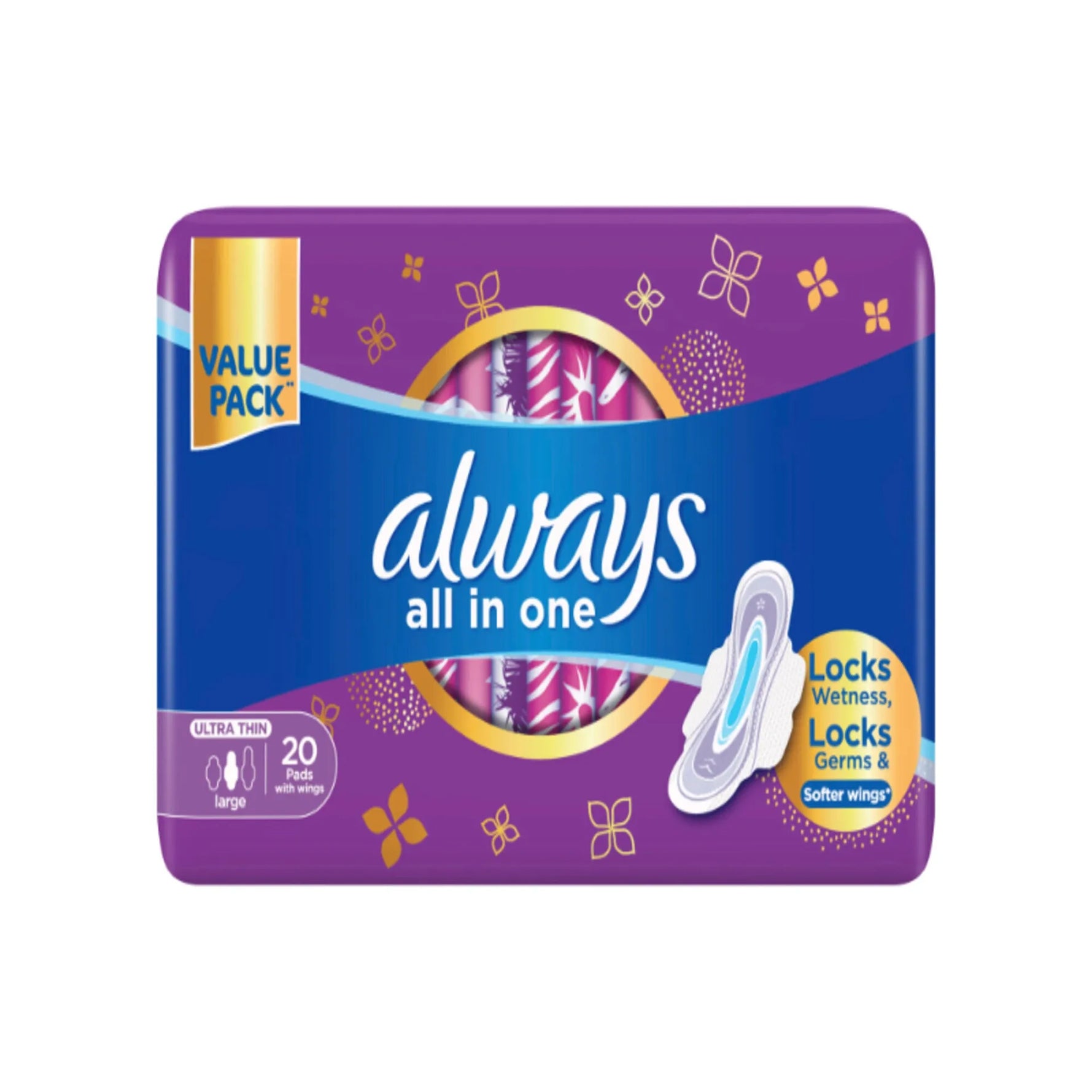 Always All in One Ultra Thin Large Sanitary Pads With Wings 20pcs - MamaApp