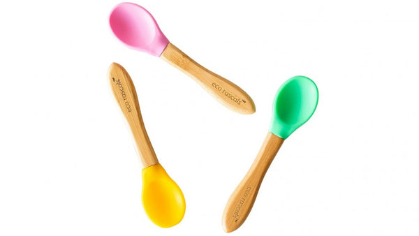 Bambo and Silicone Spoon Set - Pink Green Yellow