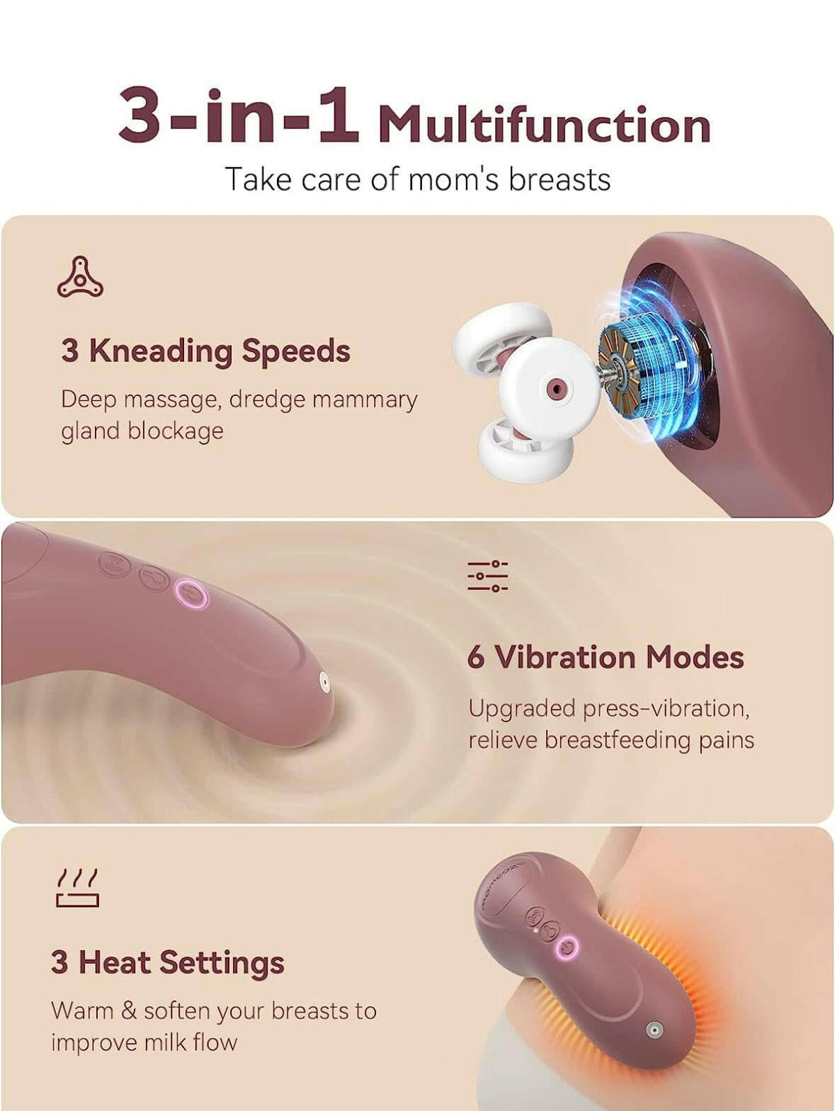 Momcozy 3-in-1 Kneading Lactation Massager