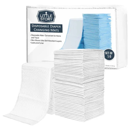 Little Story Disposable Diaper Changing Mats – 50pcs, Waterproof & Hygienic (White)