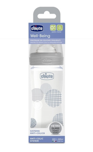 Chicco Well Being Glass Bottle Unisex 240 ml - Slow Flow