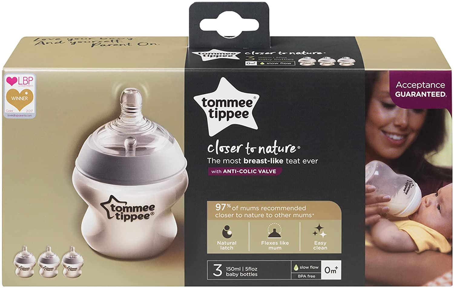 Tommee Tippee Closer To Nature PP Feeding Bottle Clear 3x150ml