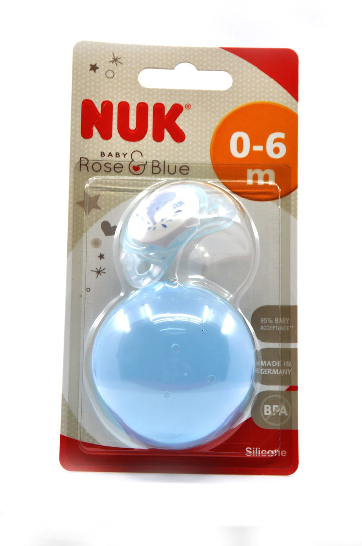 NUK Pacifier with Ring + Box Silicone Size 1 Baby Blue