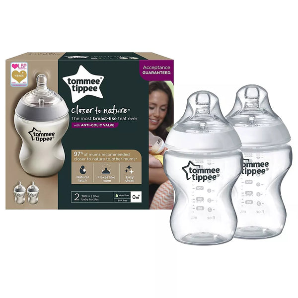 Tommee Tippee Closer to Nature Feeding Bottle, 260ml x 2  - Clear