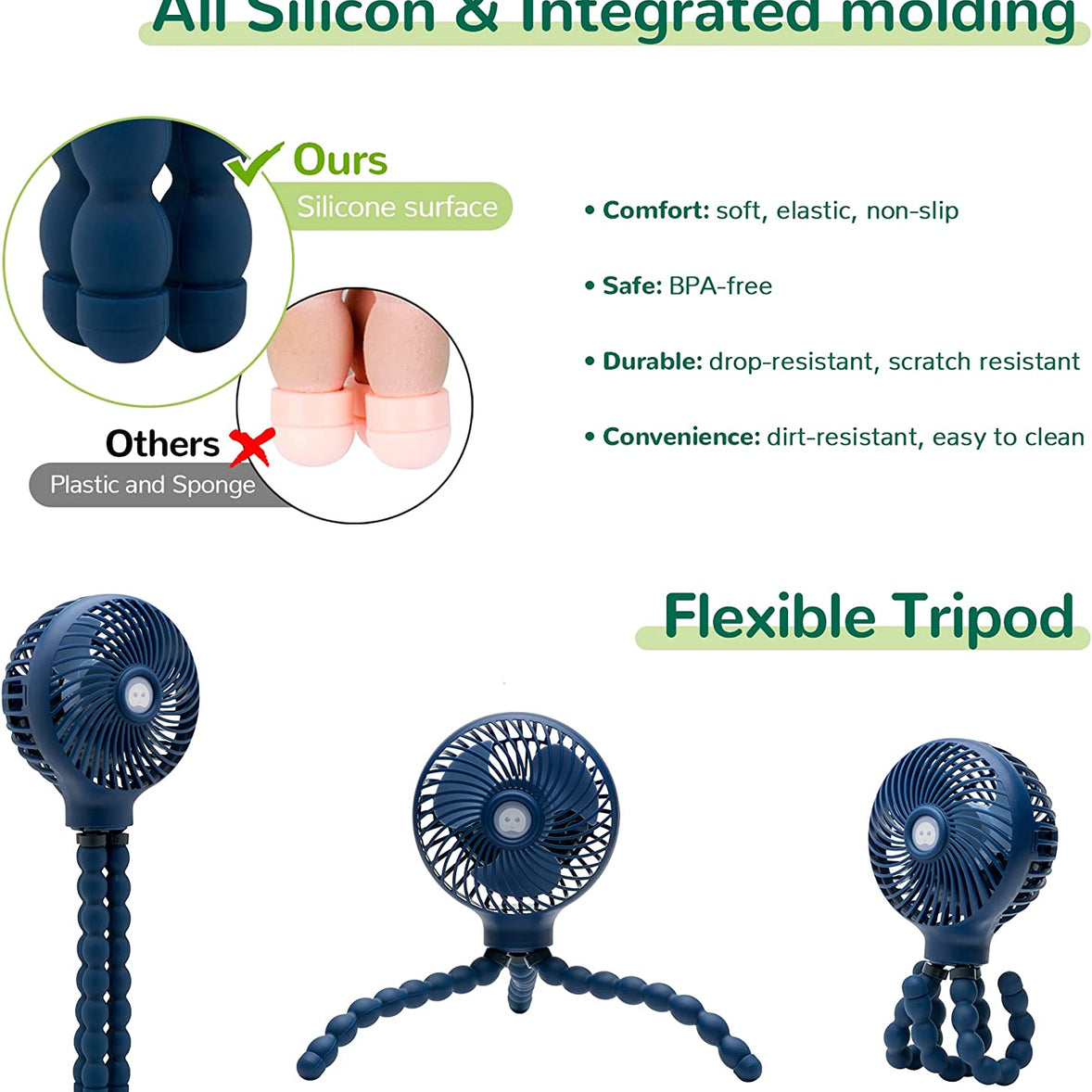Flexible Mini Fan Hands-Free, Stroller Fan