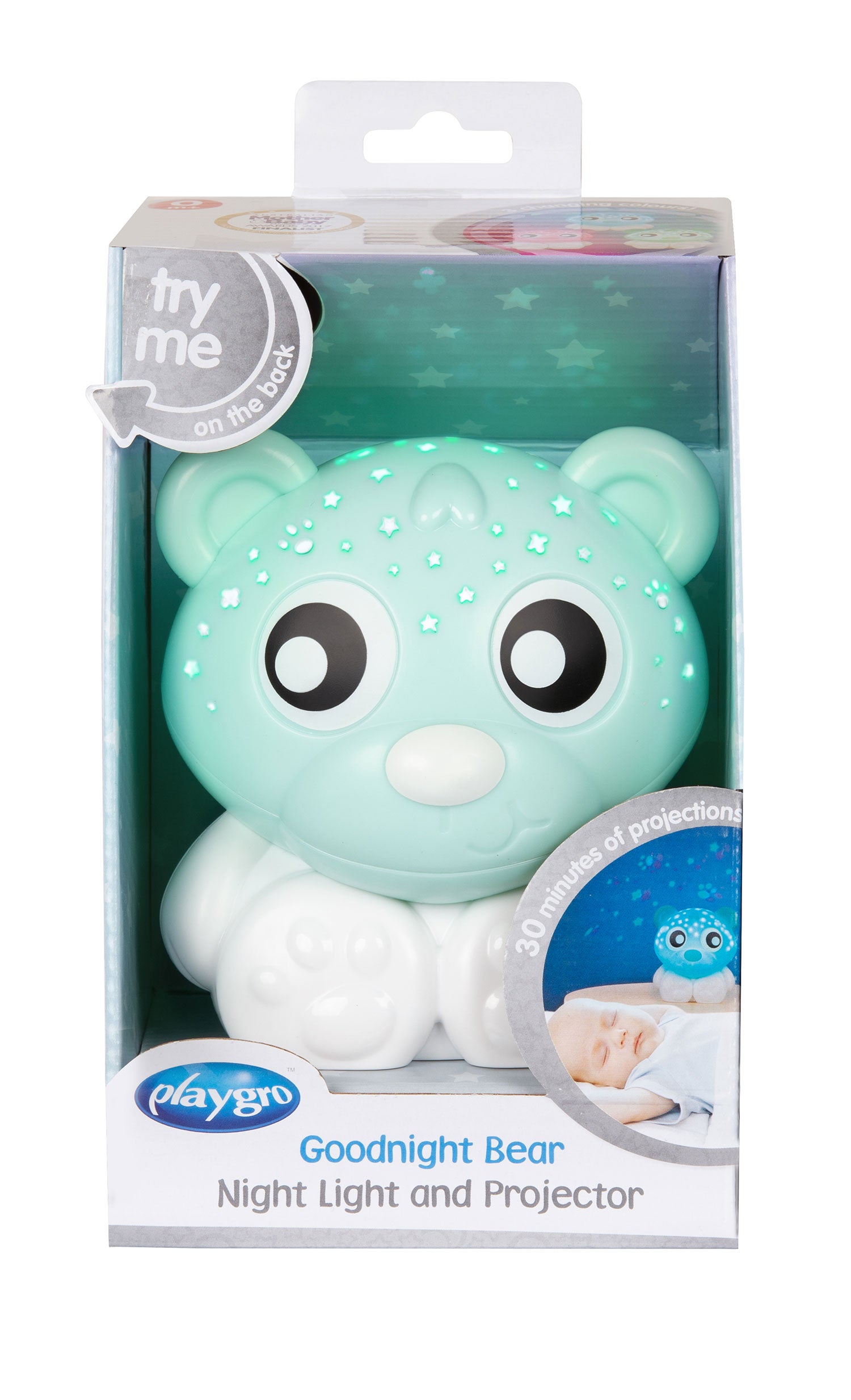 Playgro Goodnight Bear Night Light and Projector (Mint and White)