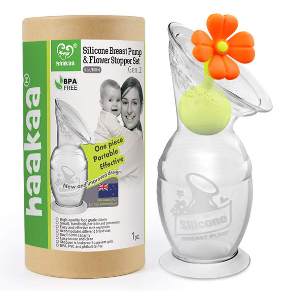 Haakaa 150ml Silicone Breast Pump & Flower Stopper Set - MamaApp