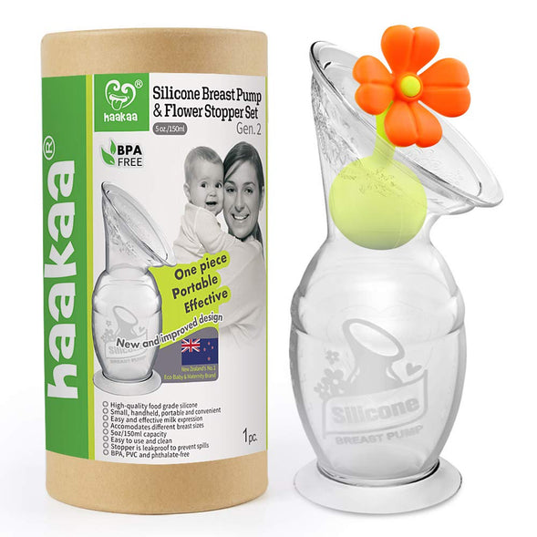 Haakaa 150ml Silicone Breast Pump & Flower Stopper Set
