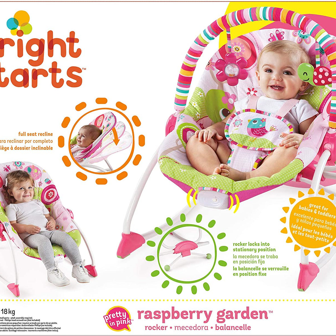 Kids2 Bright Starts Infant To Toddler Rocker Raspberry Garden