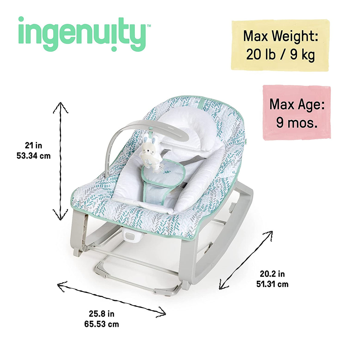 Ingenuity Keep Cozy 3in1 Grow with Me Bounce & Rock Seat  Spruce - MamaApp