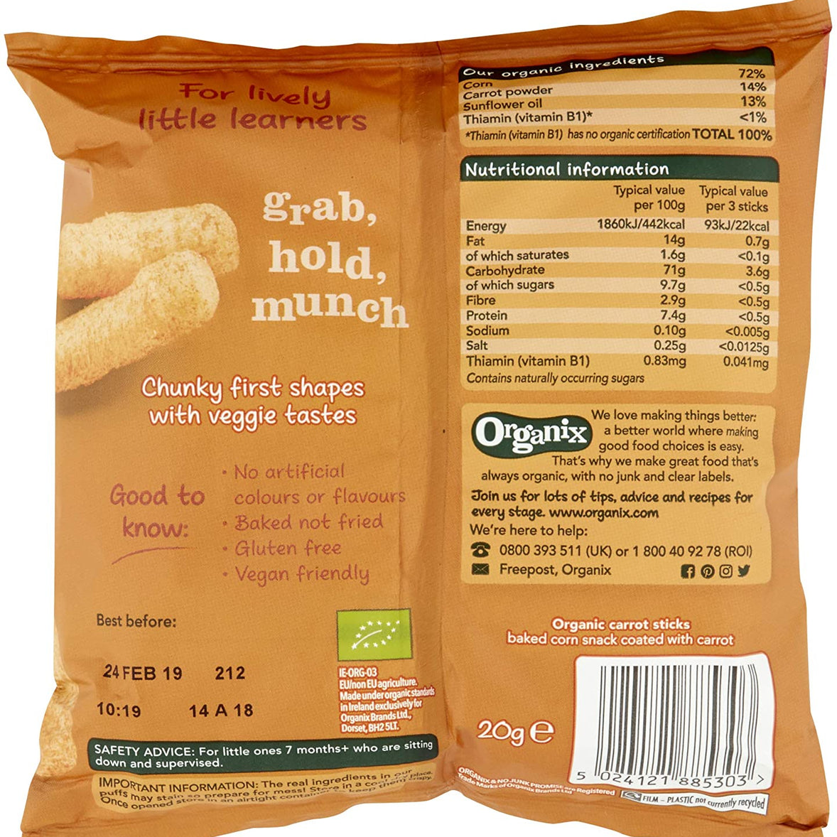 Organix Melty Carrot Puffs Organic Corn Snacks