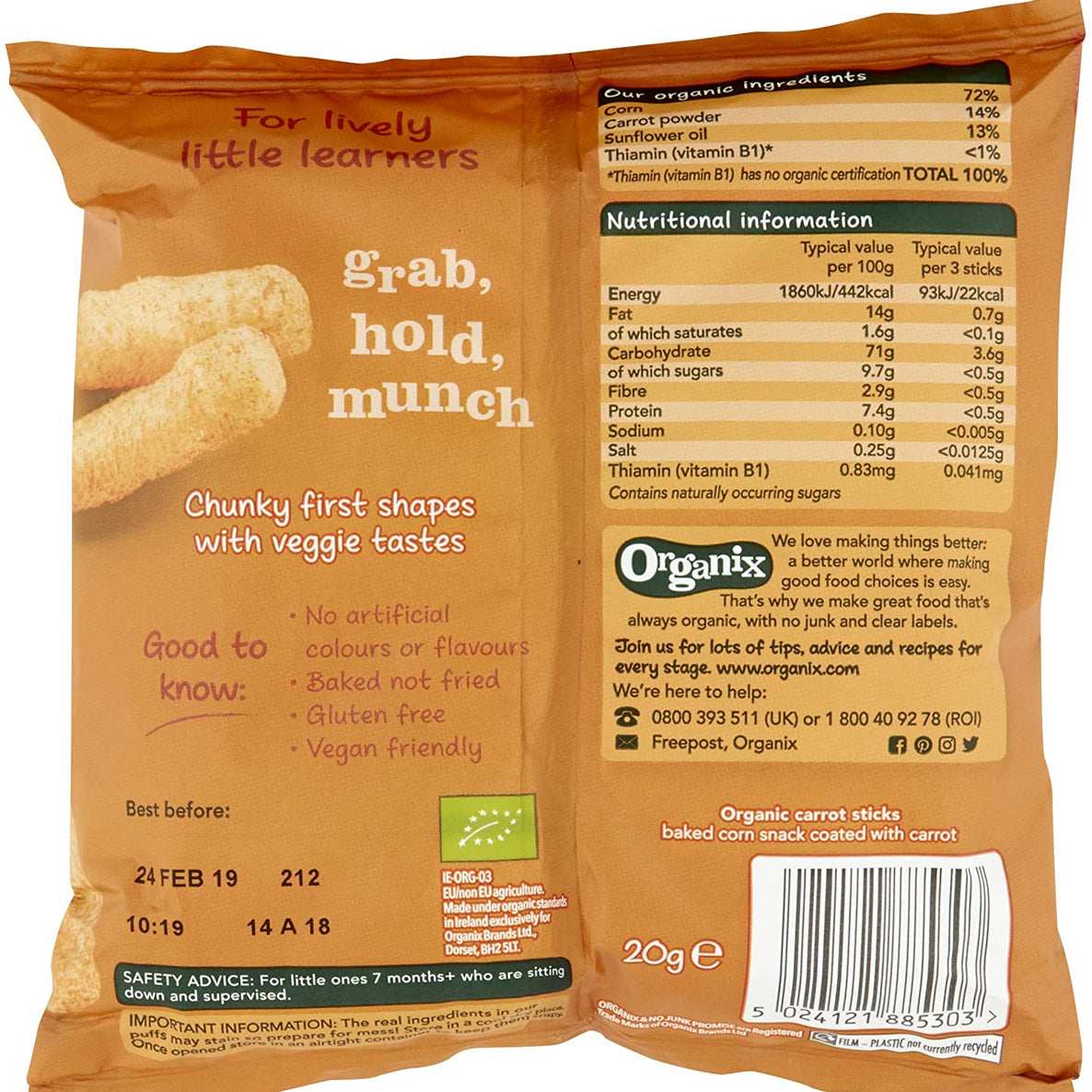 Organix Melty Carrot Puffs Organic Corn Snacks