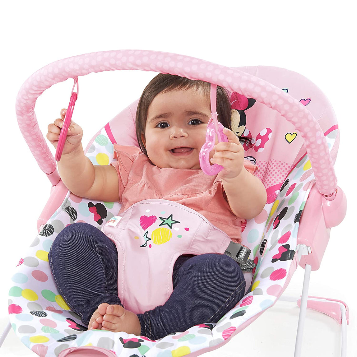 Bright Starts Minnie Mouse Spotty Dotty Vibrating Bouncer - MamaApp