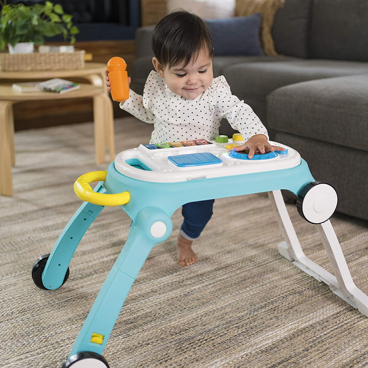 Kids2 Baby Einstein Musical Mix ‘N Roll 4-in-1 Push Walker, Activity Center, Toddler Table and Floor -Toy