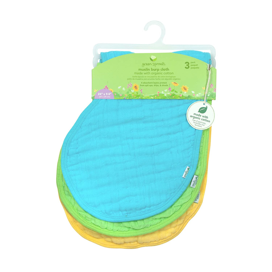 Green Sprouts Muslin Burp Cloths Organic Cotton 3 Pack Set - MamaApp