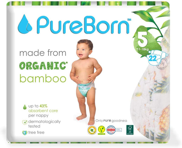 Pure Born Organic Bamboo Diapers #5 22's