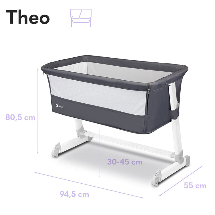 Lionelo Theo Adjustable Bedside Cot - Dark Grey