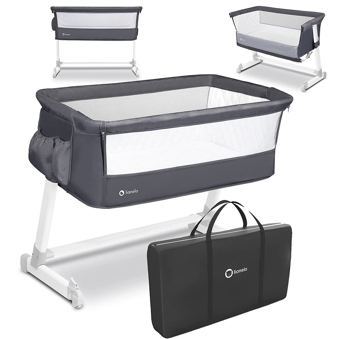 Lionelo Theo Adjustable Bedside Cot - Dark Grey - MamaApp